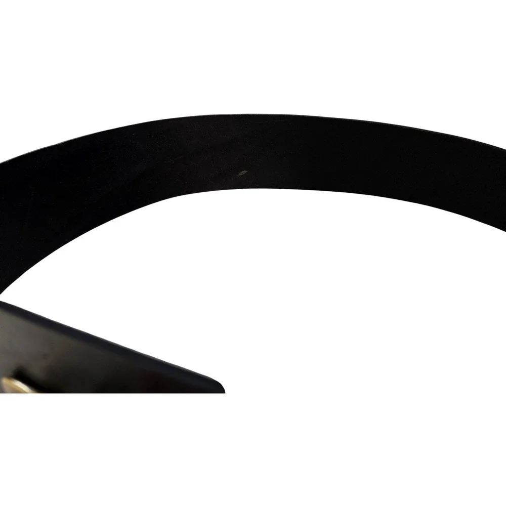 Gap Leather Waist Belt Women Medium Black Wide Made in England Gold Hook Good